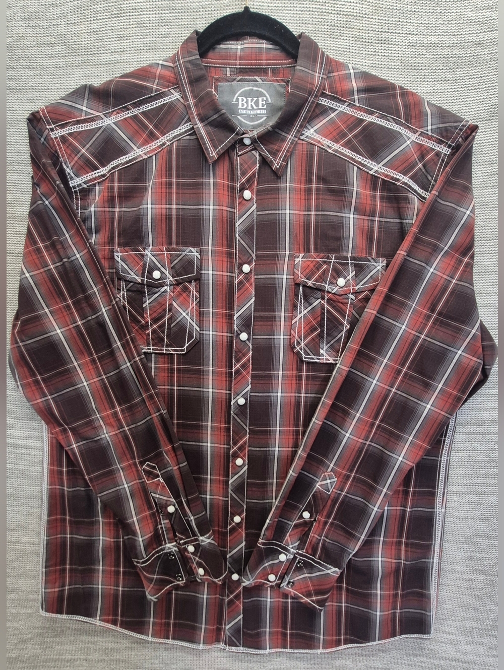 BKE Men’s Red Plaid Western Button-Down Shirt Size XL